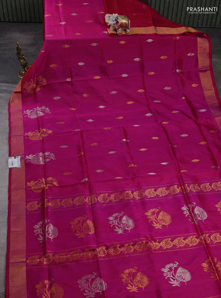 Pure uppada silk saree pink with allover silver & zari woven buttas and zari woven border
