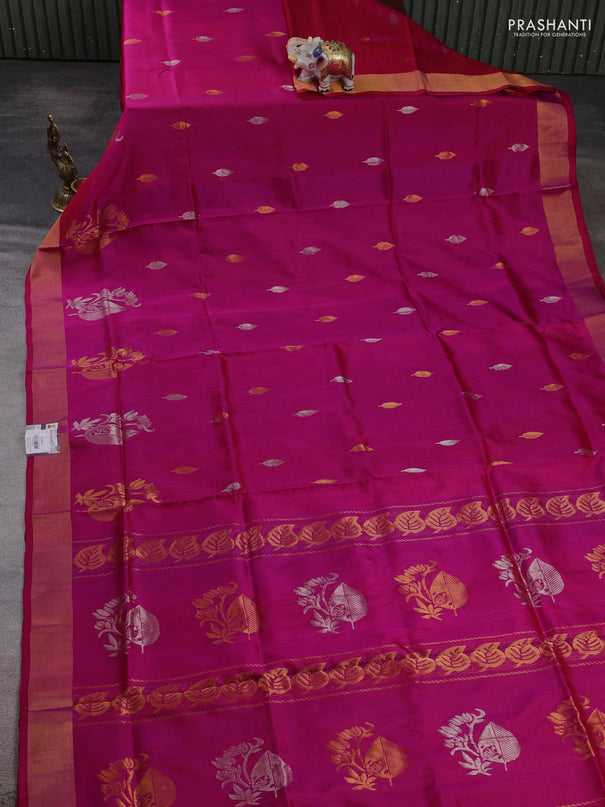 Pure uppada silk saree pink with allover silver & zari woven buttas and zari woven border