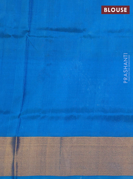 Pure uppada silk saree dual shade of bluish yellow and cs blue with allover silver & zari woven buttas and zari woven butta border