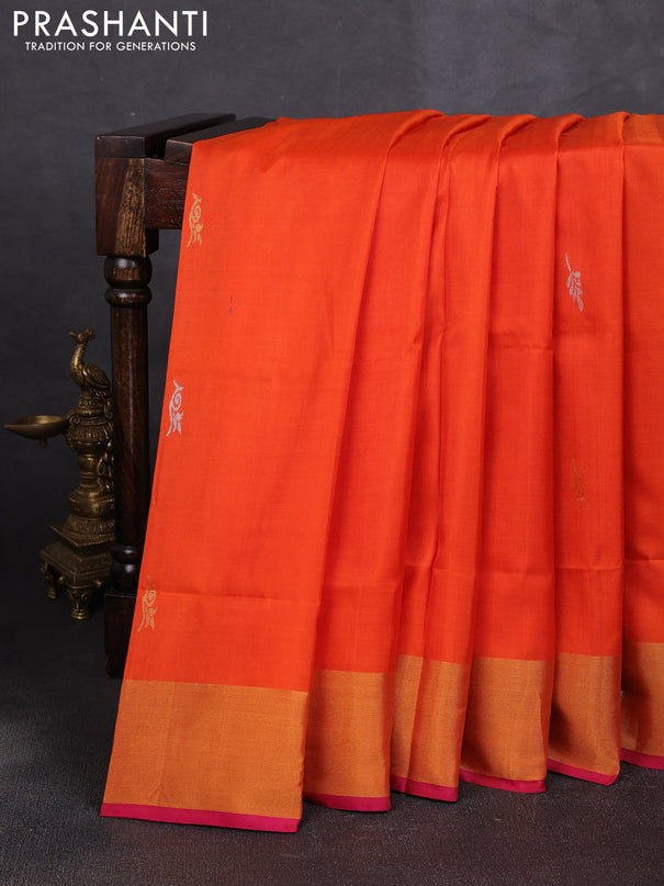 Pure uppada silk saree orange and pink with allover silver & zari woven buttas and zari woven border