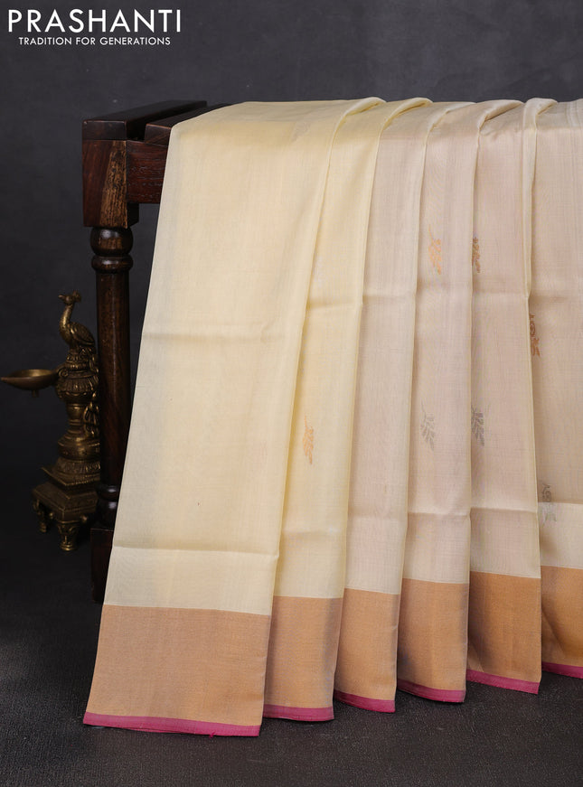Pure uppada silk saree cream and pink with allover silver & zari woven buttas and zari woven border
