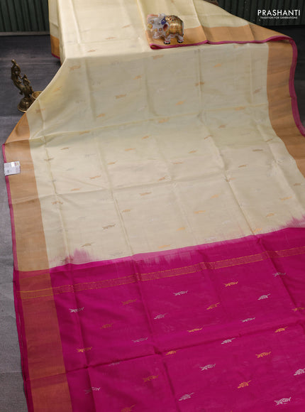 Pure uppada silk saree cream and pink with allover silver & zari woven buttas and zari woven border