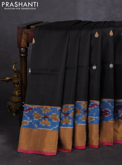 Pure uppada silk saree black and wine shade with allover silver & zari woven buttas and ikat woven zari border