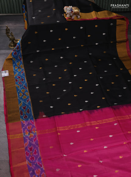 Pure uppada silk saree black and wine shade with allover silver & zari woven buttas and ikat woven zari border