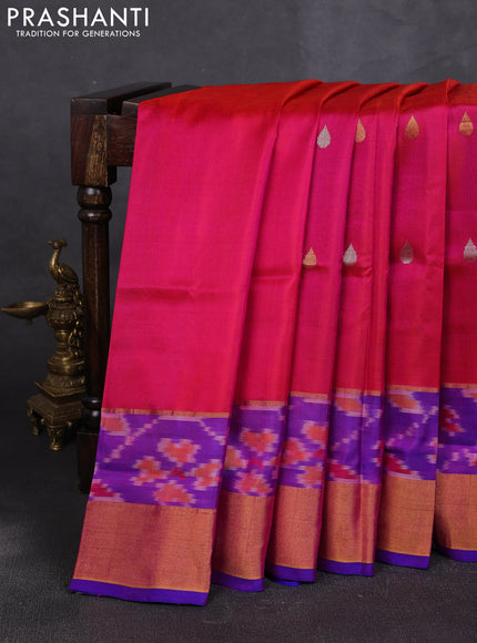 Pure uppada silk saree pink and purple with allover silver & zari woven buttas and ikat woven zari border