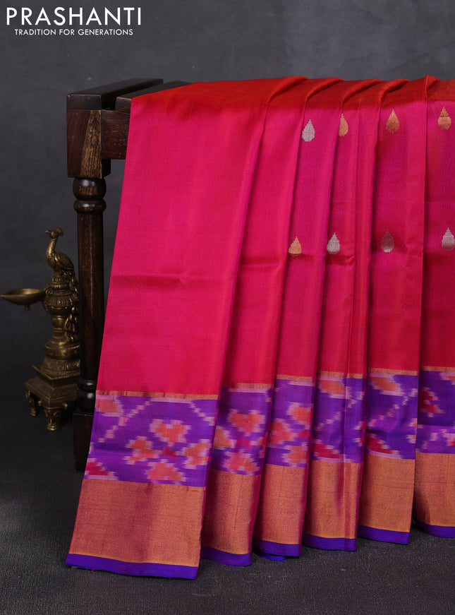 Pure uppada silk saree pink and purple with allover silver & zari woven buttas and ikat woven zari border