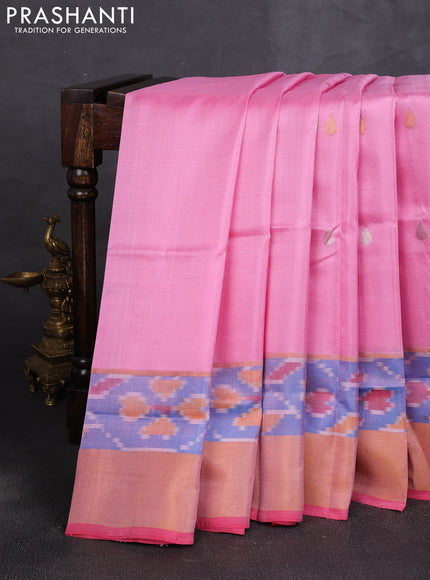 Pure uppada silk saree light pink and pink with allover silver & zari woven buttas and ikat woven zari border