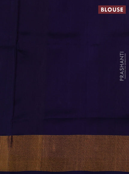 Pure uppada partly silk saree dark peach and navy blue with plain body and zari woven border