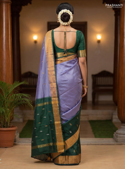 Pure uppada partly silk saree grey and green with plain body and zari woven border