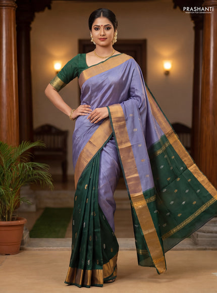 Pure uppada partly silk saree grey and green with plain body and zari woven border