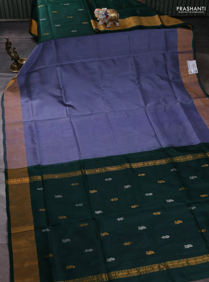 Pure uppada partly silk saree grey and green with plain body and zari woven border
