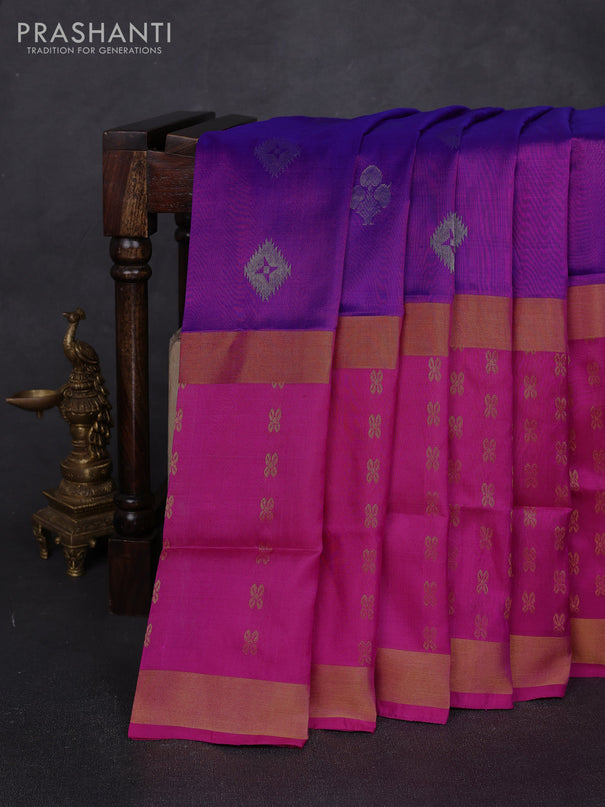 Pure uppada silk saree purple and pink with allover zari woven buttas and long zari woven butta border
