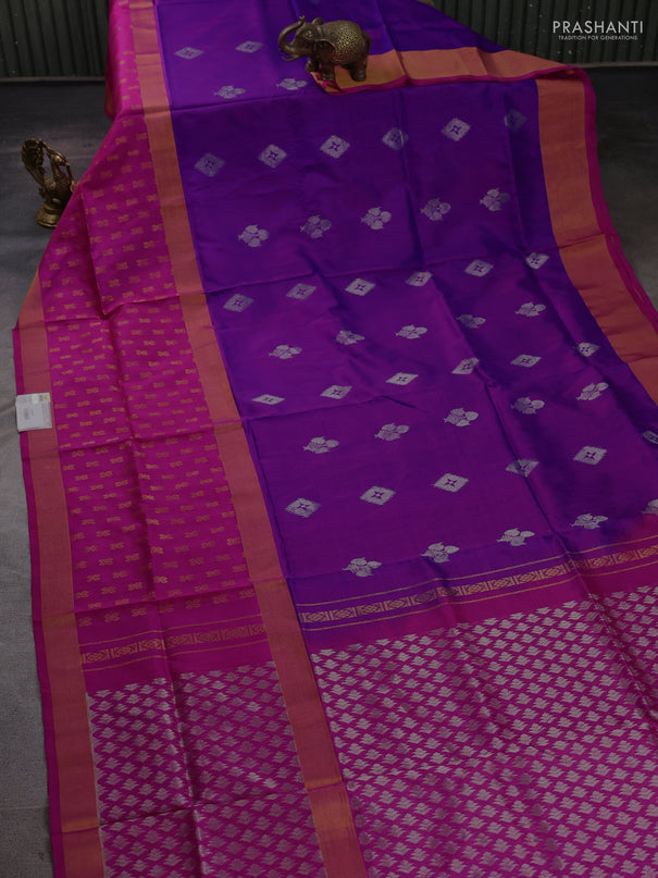 Pure uppada silk saree purple and pink with allover zari woven buttas and long zari woven butta border