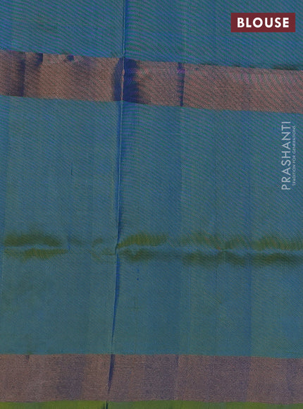 Pure uppada silk saree cs blue and dual shade of light green with allover zari woven buttas and long zari woven butta border