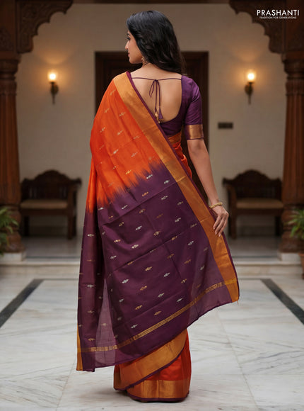 Pure uppada partly silk saree rust shade and coffee brown with allover silver & zari woven buttas and zari woven border