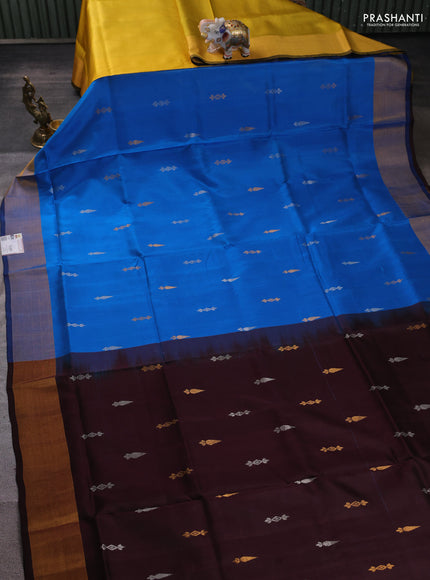 Pure uppada partly silk saree cs blue and coffee brown with allover zari woven buttas and zari woven border