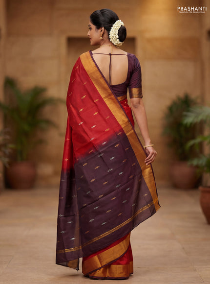 Pure uppada partly silk saree maroon and mustard yellow with allover silver & zari woven buttas and zari woven border