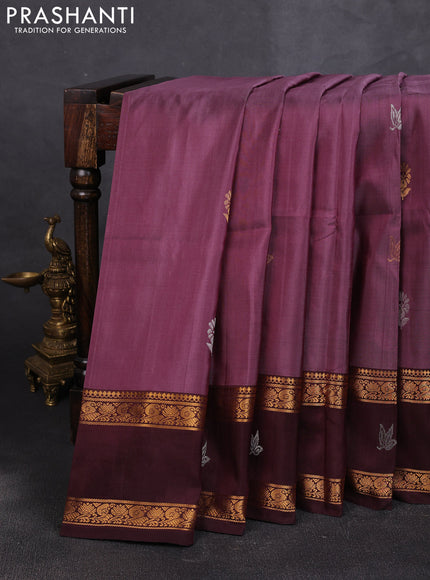 Pure uppada silk saree pastel wine and coffee brown with allover silver & zari woven buttas and rettapet zari woven border