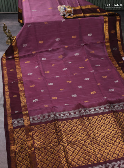 Pure uppada silk saree pastel wine and coffee brown with allover silver & zari woven buttas and rettapet zari woven border