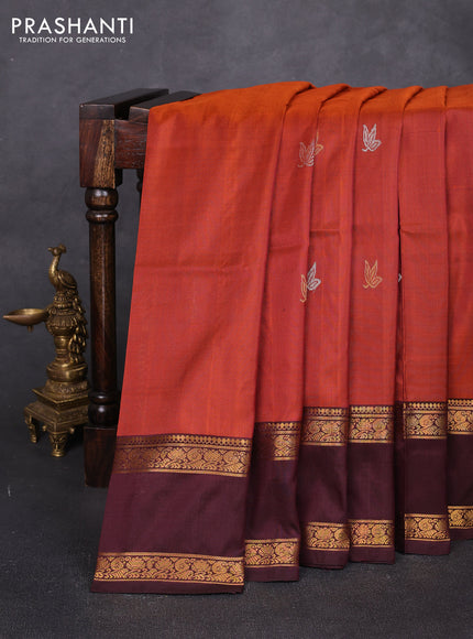 Pure uppada silk saree rust shade and deep maroon with allover silver & zari woven buttas and rettapet zari woven butta border