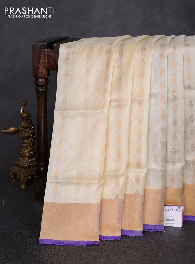 Pure uppada silk saree cream and royal blue with allover zari woven buttas and zari woven border