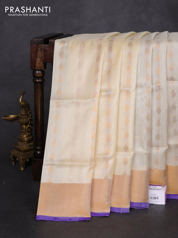 Pure uppada silk saree cream and royal blue with allover zari woven buttas and zari woven border