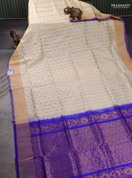 Pure uppada silk saree cream and royal blue with allover zari woven buttas and zari woven border