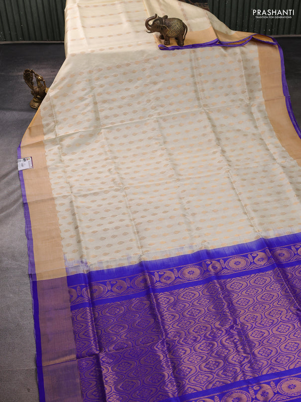Pure uppada silk saree cream and royal blue with allover zari woven buttas and zari woven border