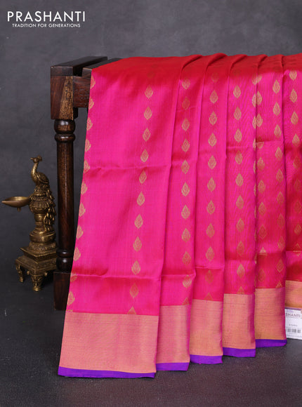 Pure uppada silk saree pink and purple with allover zari woven buttas and zari woven border