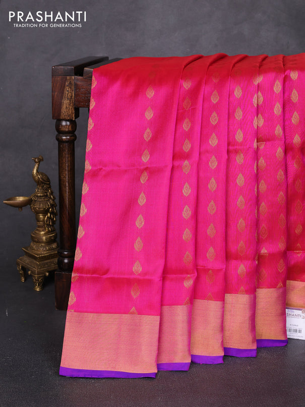 Pure uppada silk saree pink and purple with allover zari woven buttas and zari woven border
