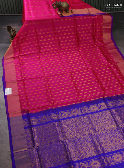Pure uppada silk saree pink and purple with allover zari woven buttas and zari woven border