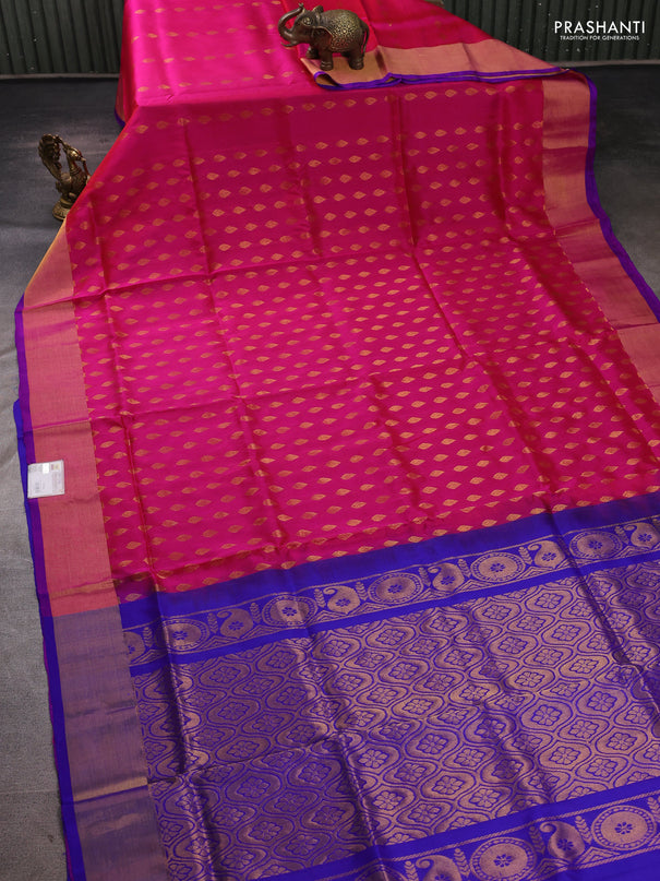 Pure uppada silk saree pink and purple with allover zari woven buttas and zari woven border