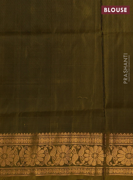 Pure uppada silk saree olive green and mustard yellow with allover silver & zari woven buttas and zari woven border