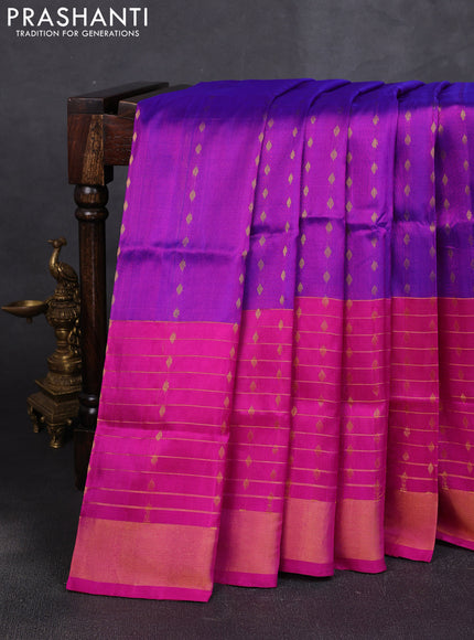 Pure uppada silk saree purple and pink with allover zari woven buttas and long zari woven border