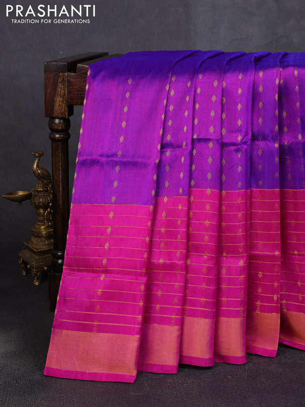 Pure uppada silk saree purple and pink with allover zari woven buttas and long zari woven border