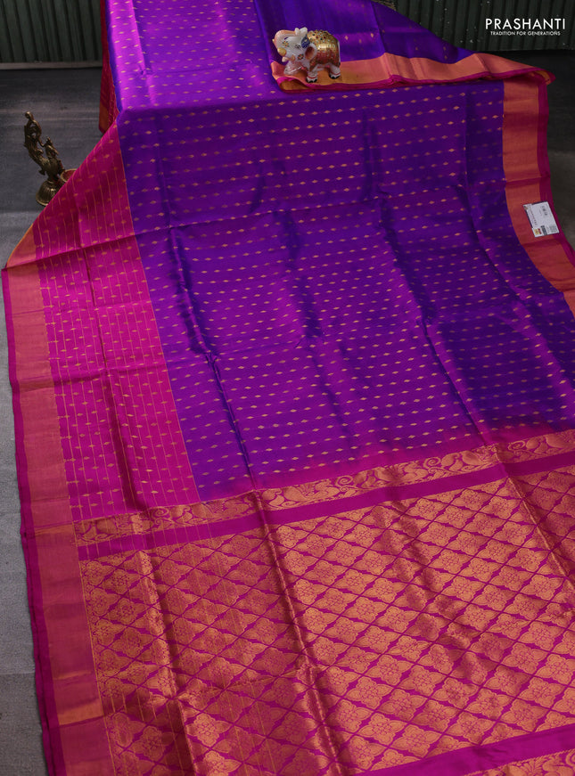 Pure uppada silk saree purple and pink with allover zari woven buttas and long zari woven border