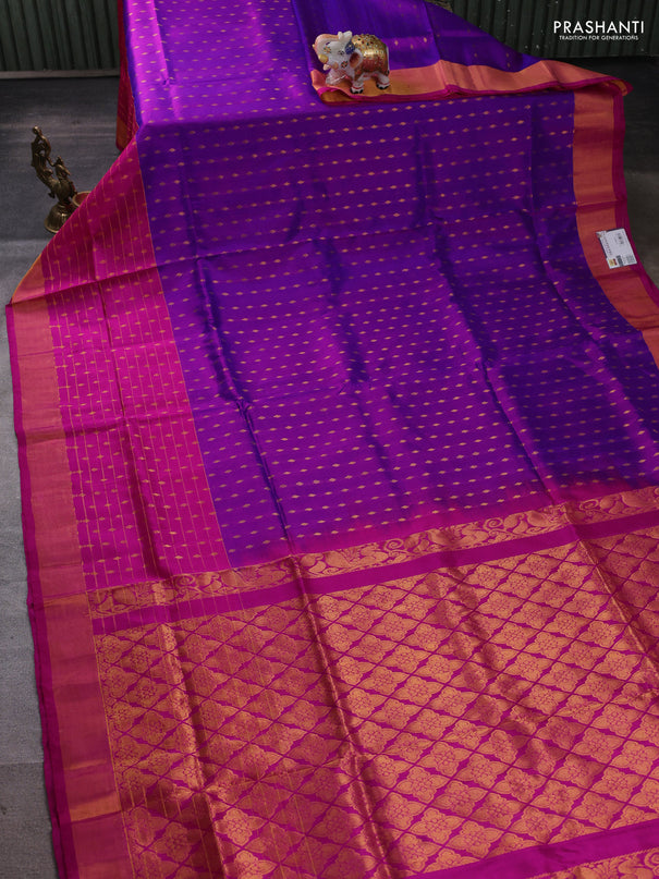 Pure uppada silk saree purple and pink with allover zari woven buttas and long zari woven border