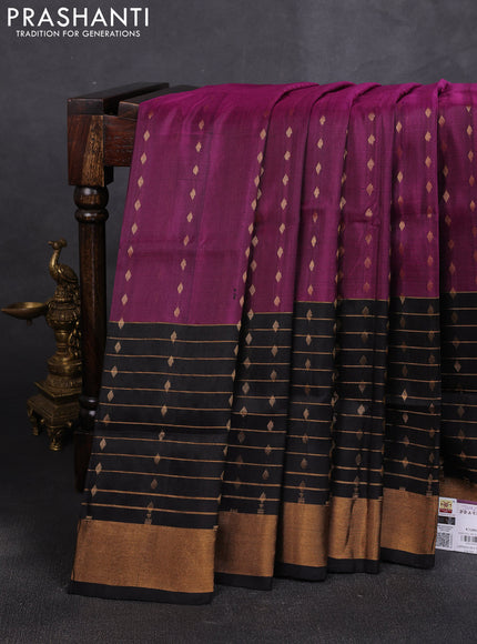 Pure uppada silk saree magenta pink and black with allover zari woven buttas and long zari woven border