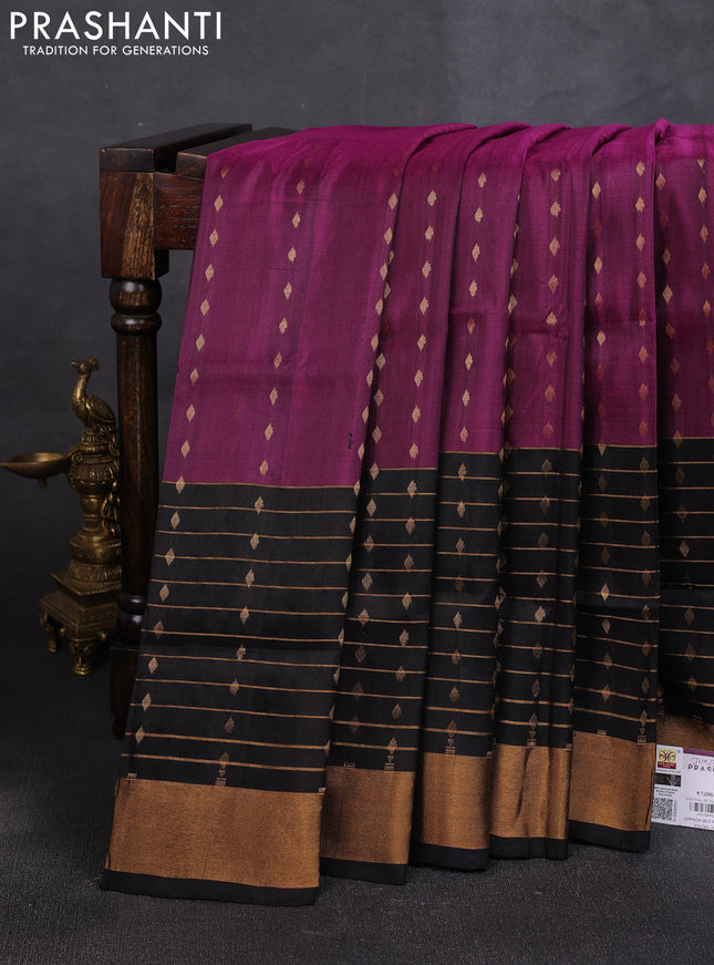 Pure uppada silk saree magenta pink and black with allover zari woven buttas and long zari woven border