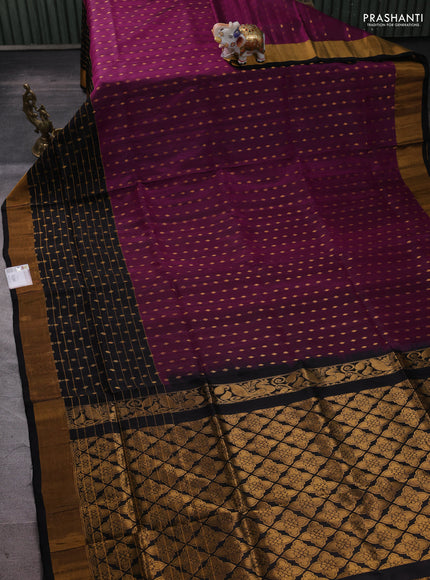 Pure uppada silk saree magenta pink and black with allover zari woven buttas and long zari woven border