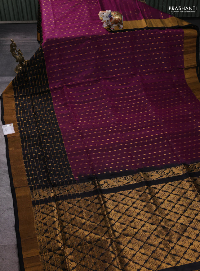 Pure uppada silk saree magenta pink and black with allover zari woven buttas and long zari woven border