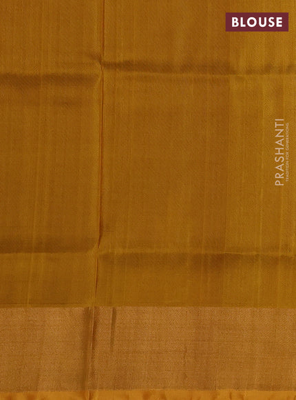 Pure uppada silk saree purple and mustard yellow with allover silver & zari woven buttas and temple design zari woven border