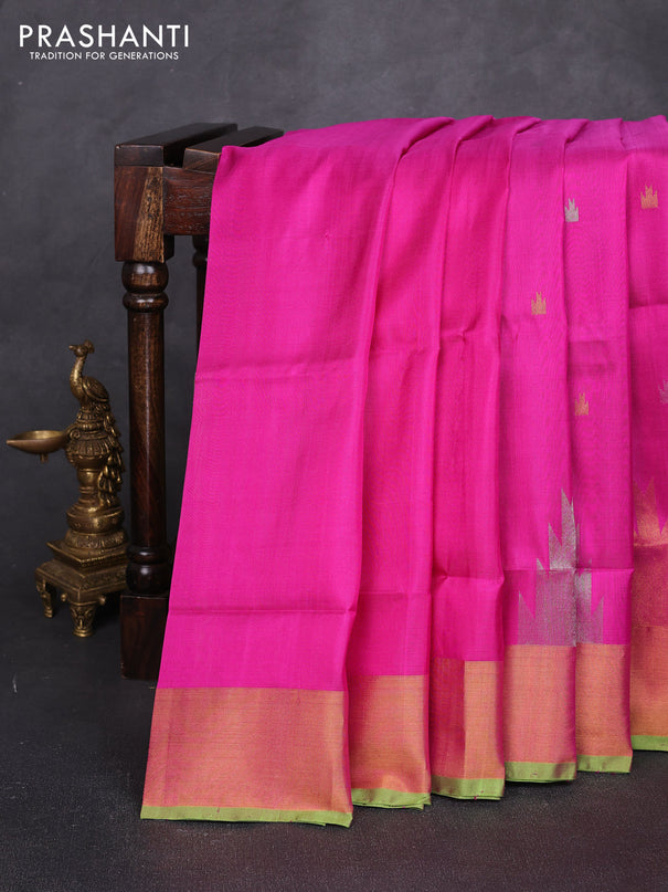 Pure uppada silk saree pink and light green with allover silver & zari woven border and zari woven border