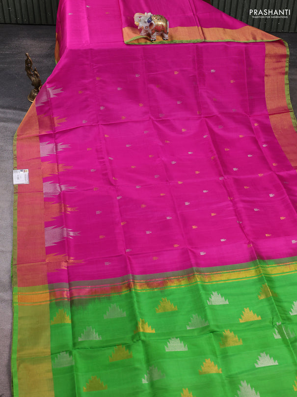 Pure uppada silk saree pink and light green with allover silver & zari woven border and zari woven border