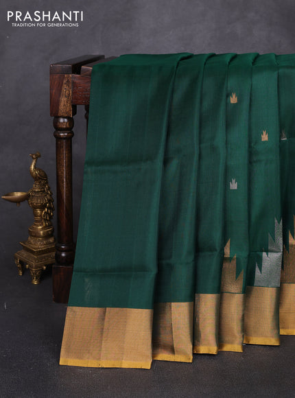 Pure uppada silk saree bottle green and mustard yellow with allover silver & zari woven border and zari woven border