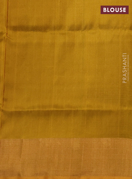 Pure uppada silk saree bottle green and mustard yellow with allover silver & zari woven border and zari woven border
