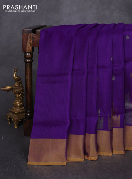 Pure uppada silk saree violet and mustard yellow with allover silver & zari woven border and zari woven border