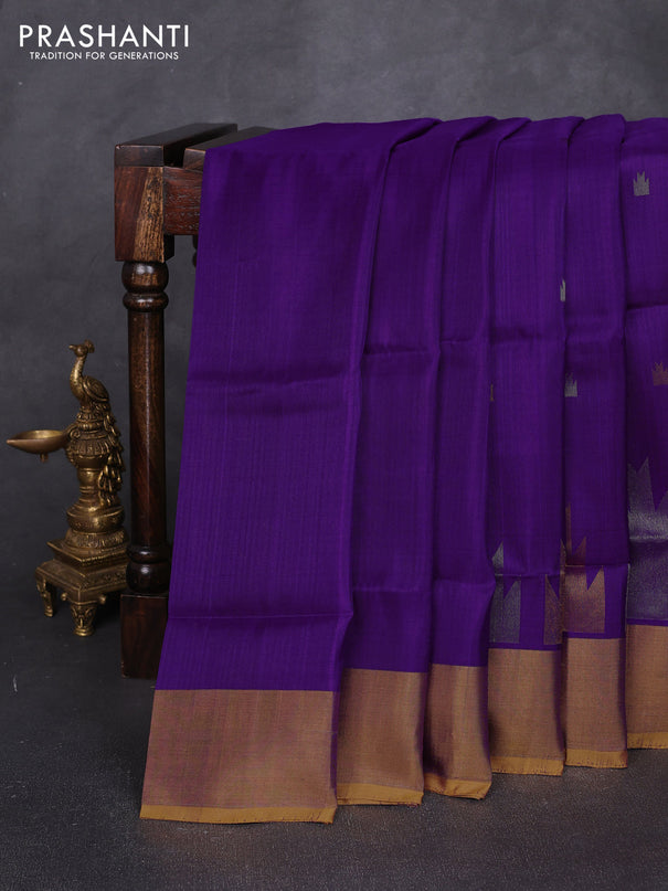 Pure uppada silk saree violet and mustard yellow with allover silver & zari woven border and zari woven border