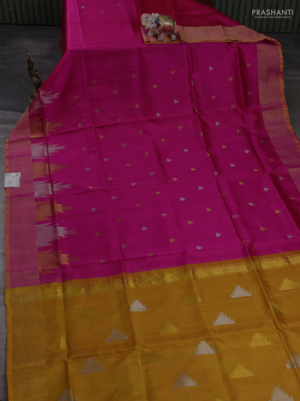 Pure uppada silk saree pink and mustard yellow with allover silver & zari woven border and zari woven border