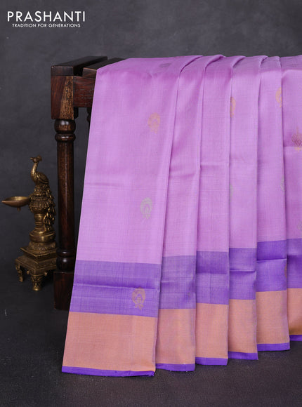 Pure uppada silk saree lavender and royal blue with allover silver & zari woven border and zari woven border